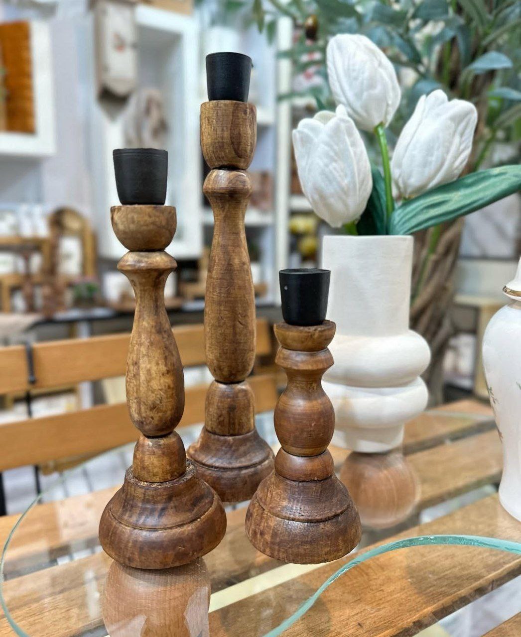 جاشمعی چوبی فلزی سه تایی