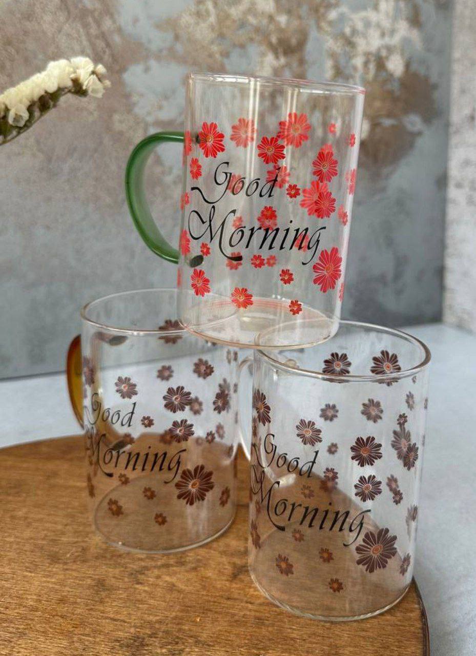 ماگ پیرکس گلدار good morning